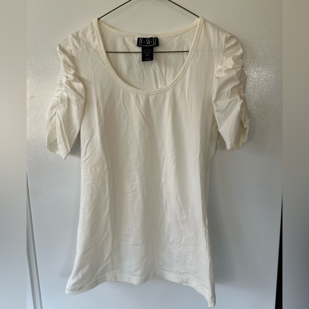 Women's Cream Top with Ruched Sleeves